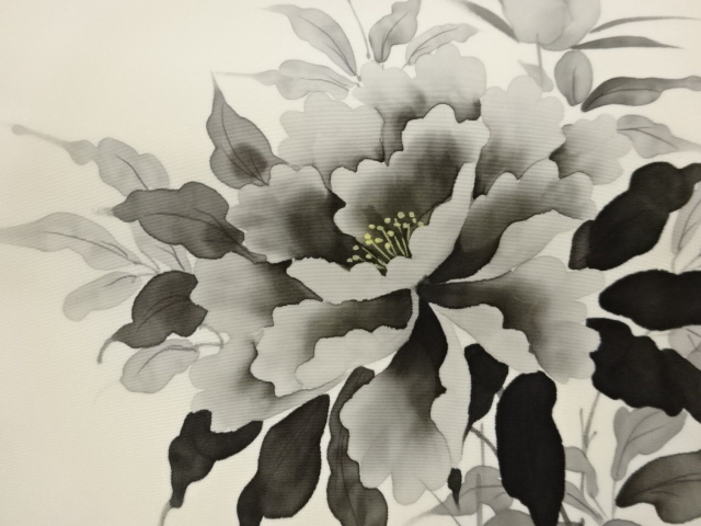  作家物　塩瀬手描き花葉模様名古屋帯